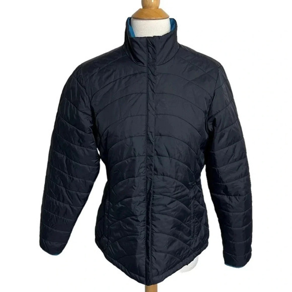 Lands‎ End S(6-8) black with blue trim puffer coat - Picture 2 of 7